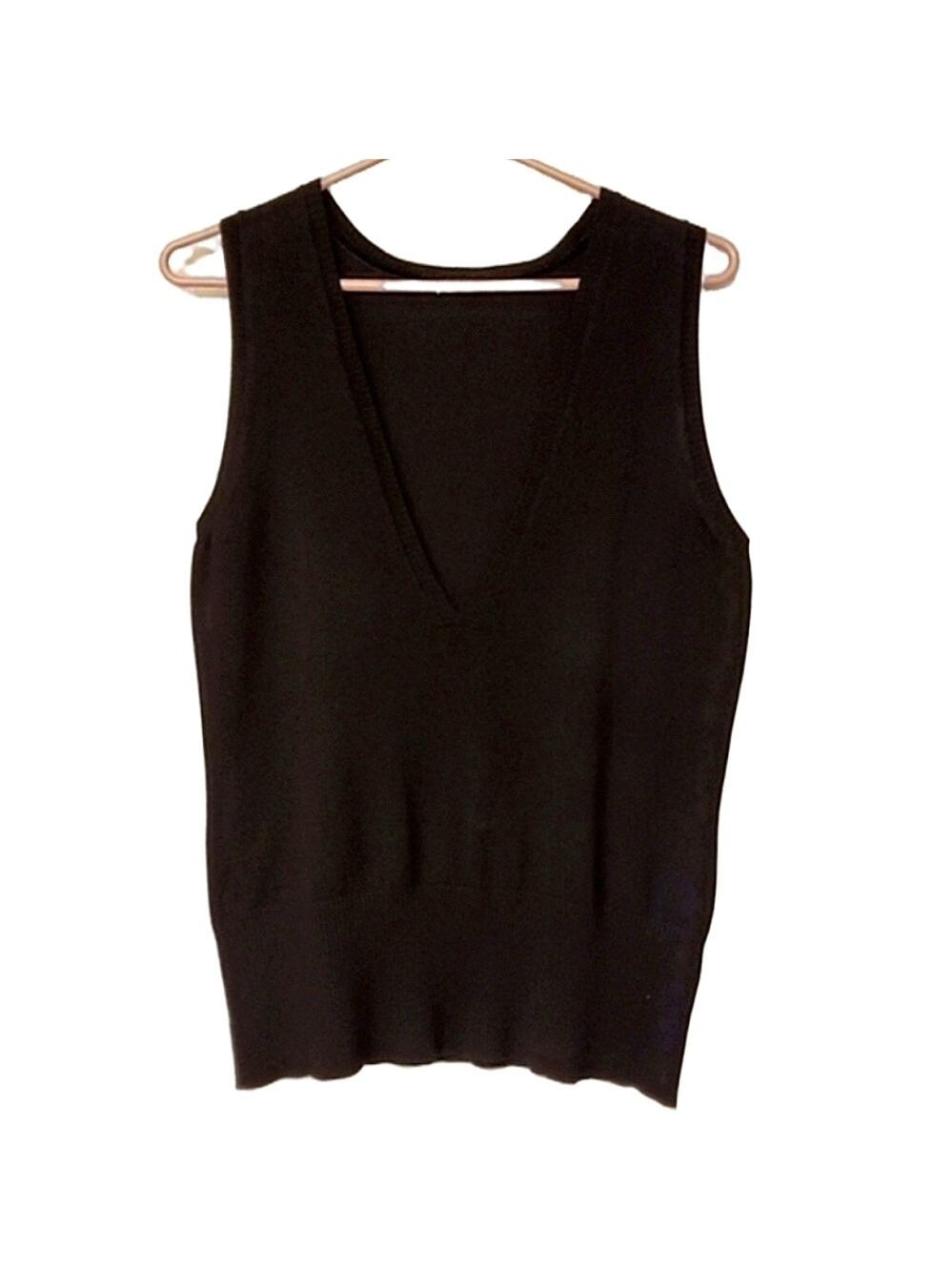 CLEO Y2K KNIT SWEATER VEST RIBBED V-NECK SLEEVELESS RELAXED FIT BLACK WOMENS